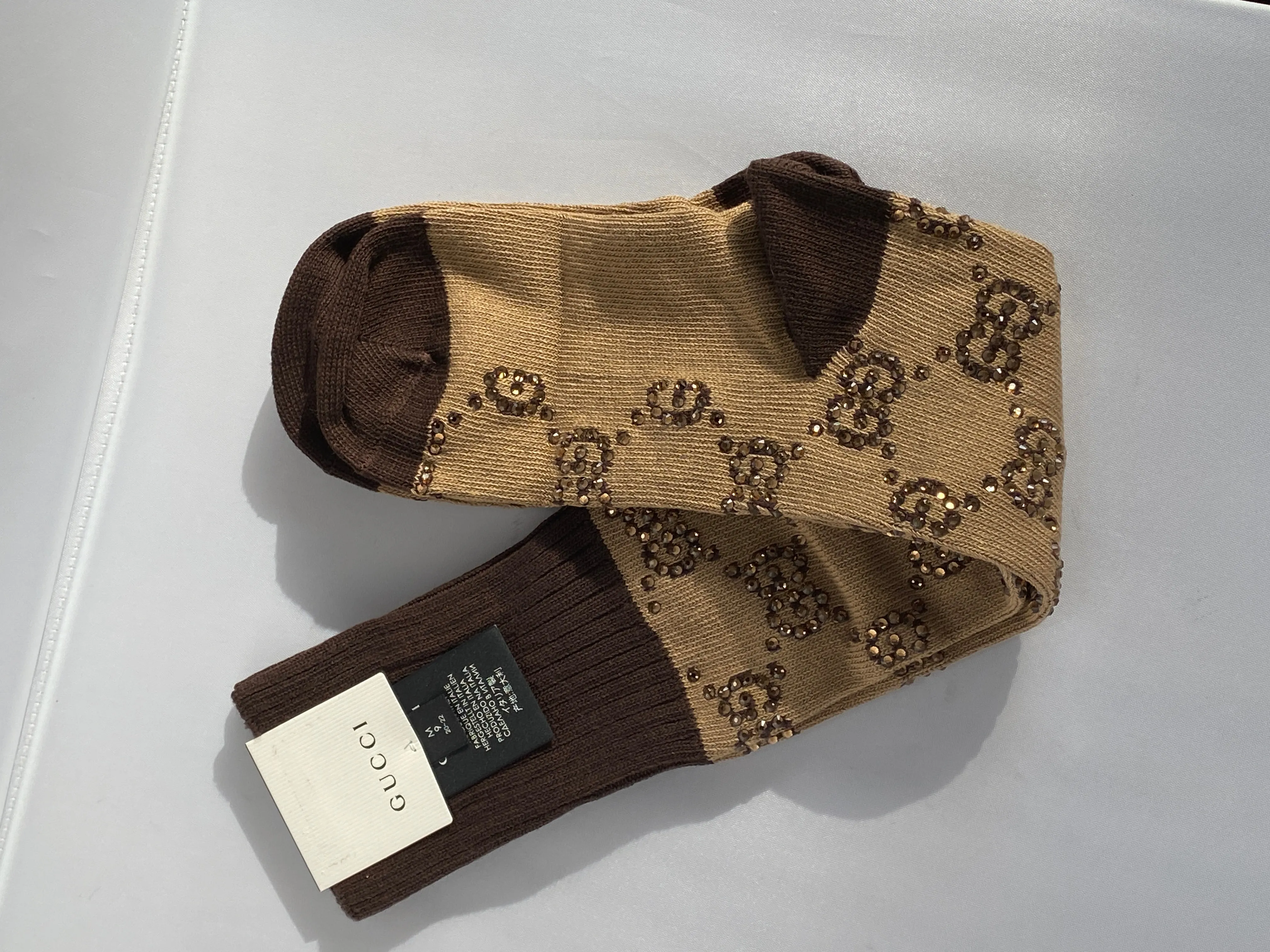 Gucci Crystal Embellished Socks in Beige