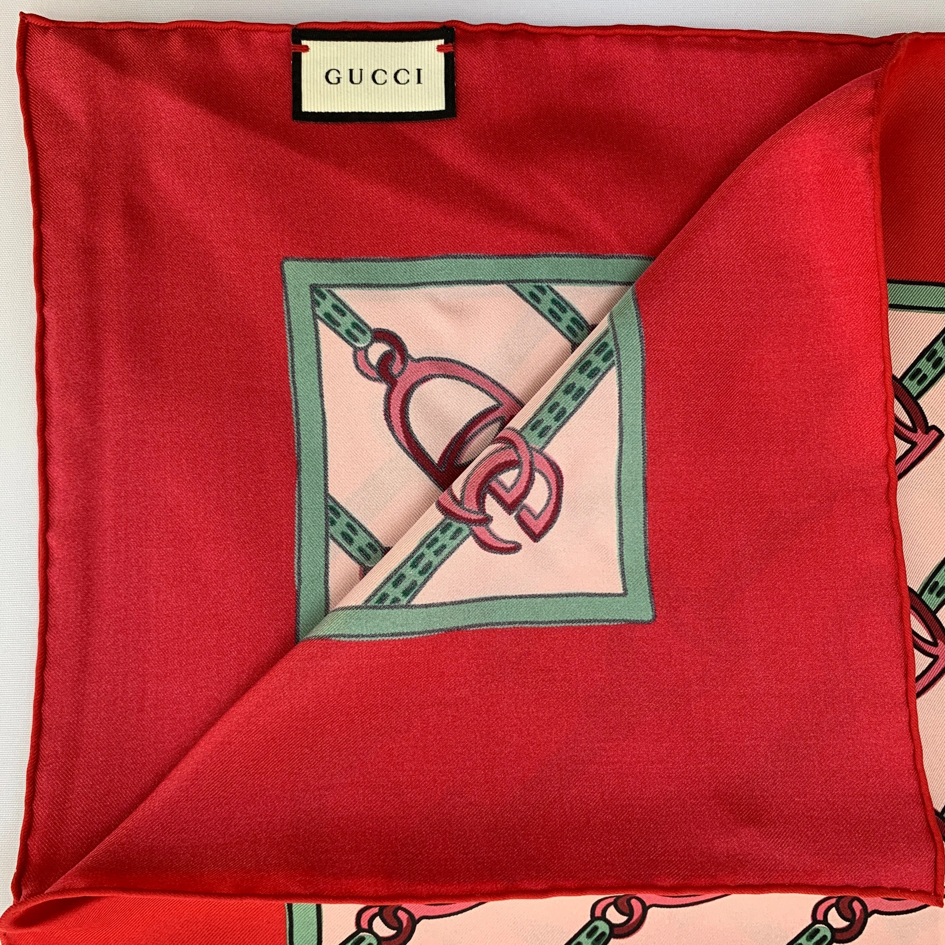 Gucci Reign Horse-bit Silk Twill Scarf in Pink