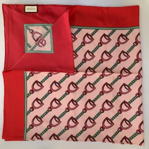 Gucci Reign Horse-bit Silk Twill Scarf in Pink
