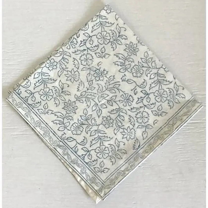 Hand-block Printed Blue Vine Napkins - Set of 4
