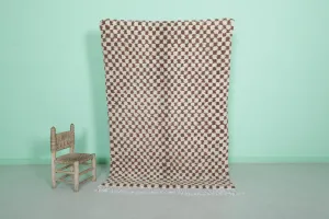 Handmade Brown Checkered Berber Rug 4.5 X 6.5 Feet – Moroccan Craftsmanship