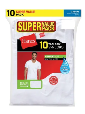 Hanes Men's 10 Pack White V-Neck Undershirts MEDIUM