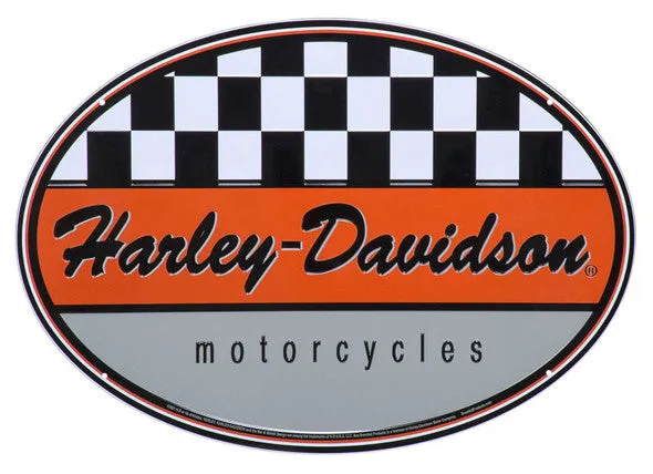 Harley-Davidson® Oval Tin Sign Embossed Checkered Racing HD Logo, 16.75 x 12 inch HDL-15534