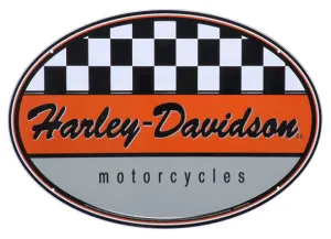 Harley-Davidson® Oval Tin Sign Embossed Checkered Racing HD Logo, 16.75 x 12 inch HDL-15534
