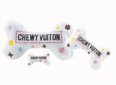 Haute Diggity Dog - White Chewy Vuiton Bone and Ball Squeaker Dog Toy: Large