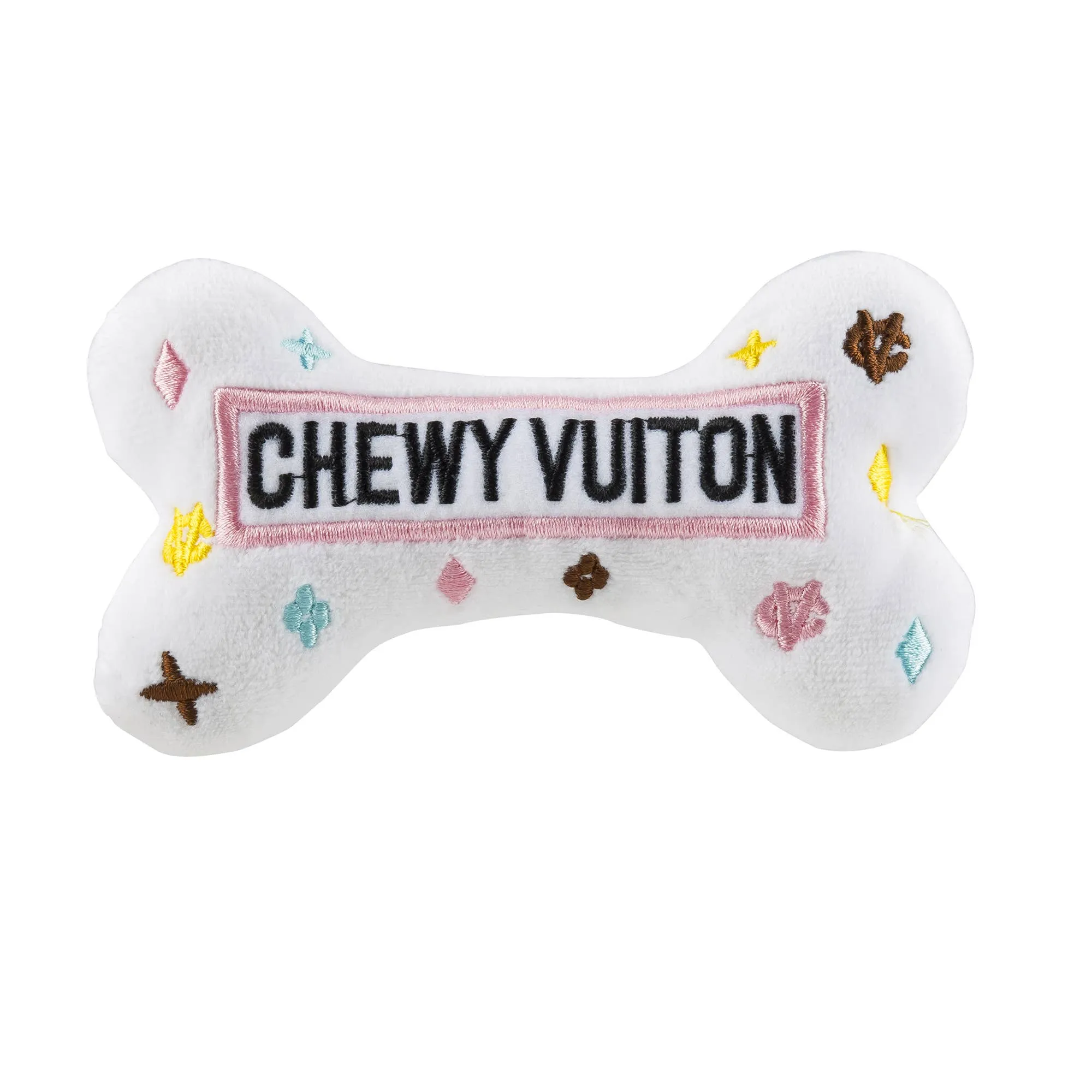 Haute Diggity Dog - White Chewy Vuiton Bone and Ball Squeaker Dog Toy: Large