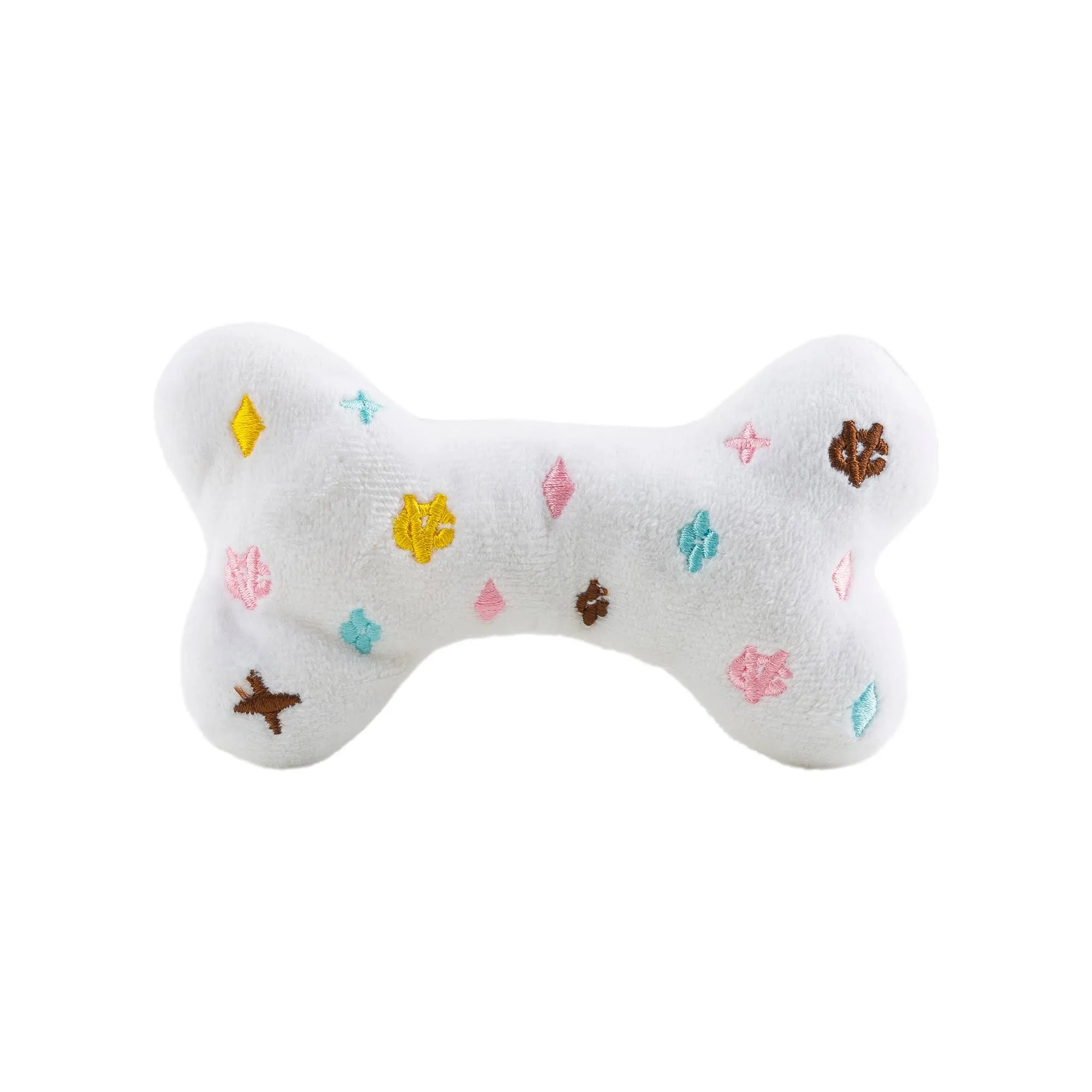 Haute Diggity Dog - White Chewy Vuiton Bone and Ball Squeaker Dog Toy: Large