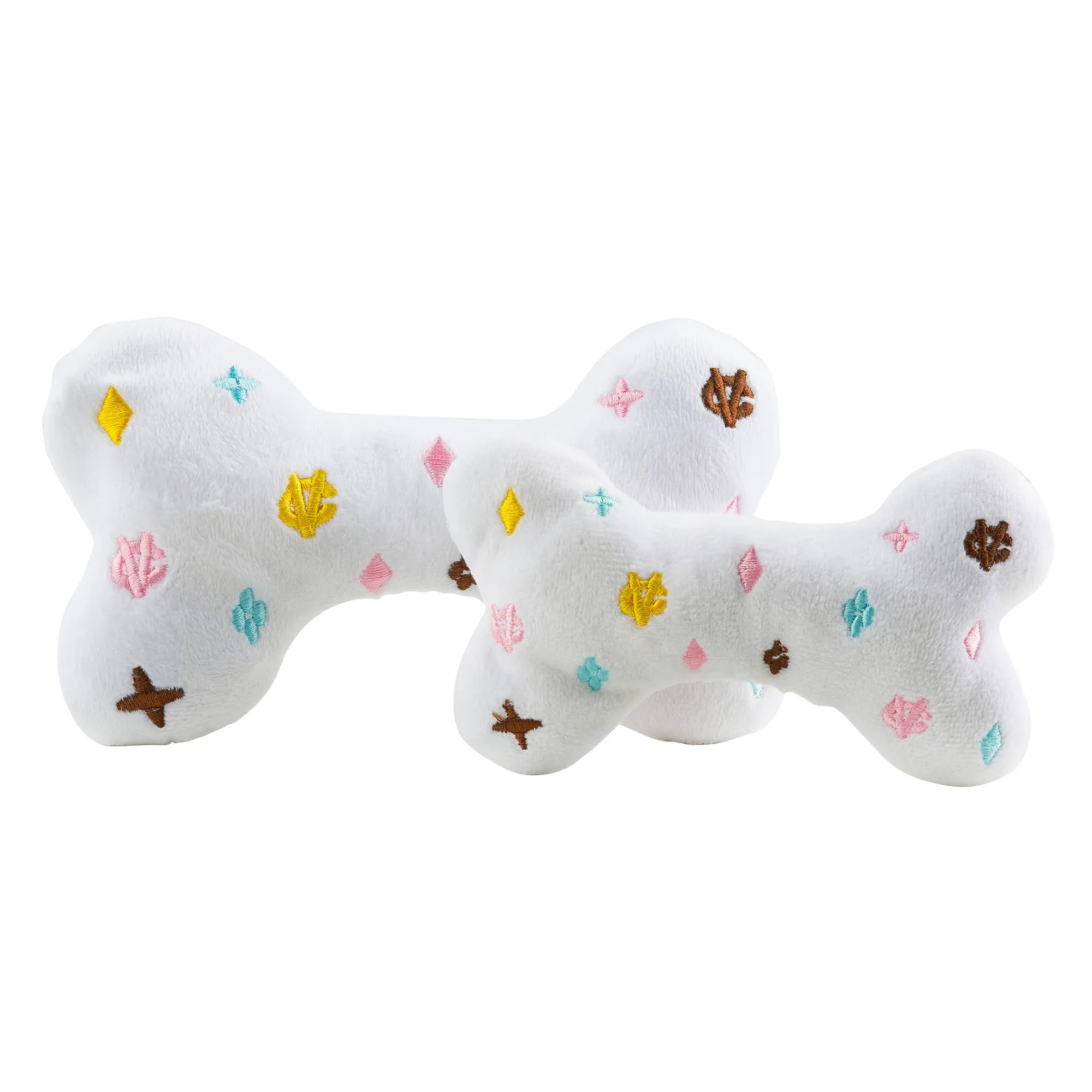 Haute Diggity Dog - White Chewy Vuiton Bone and Ball Squeaker Dog Toy: Large
