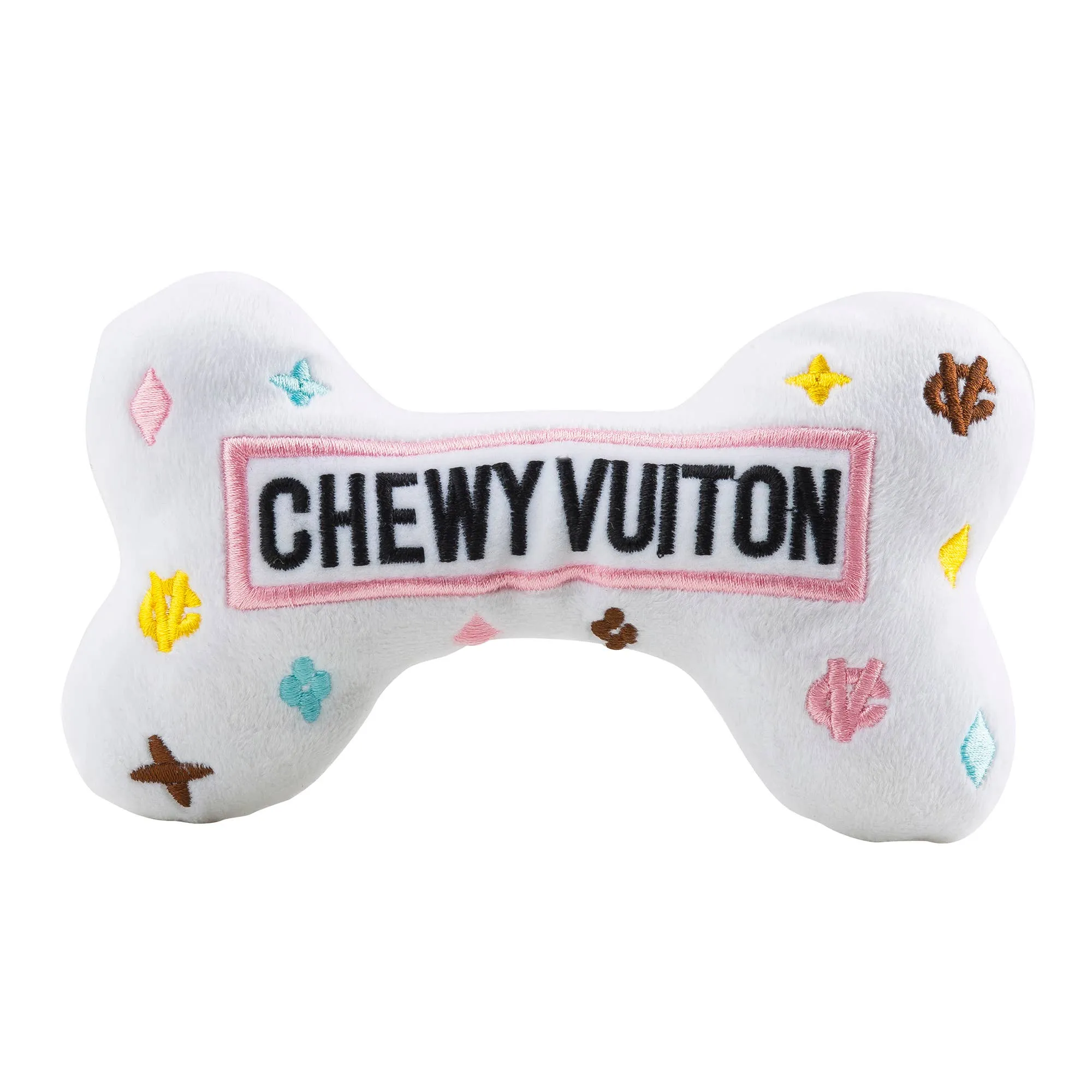 Haute Diggity Dog - White Chewy Vuiton Bone and Ball Squeaker Dog Toy: Large