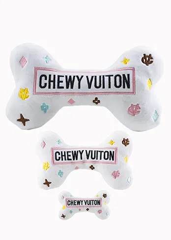 Haute Diggity Dog - White Chewy Vuiton Bone and Ball Squeaker Dog Toy: Large
