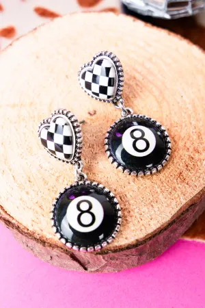 Heart Of The 8-Ball Silvertone Earrings