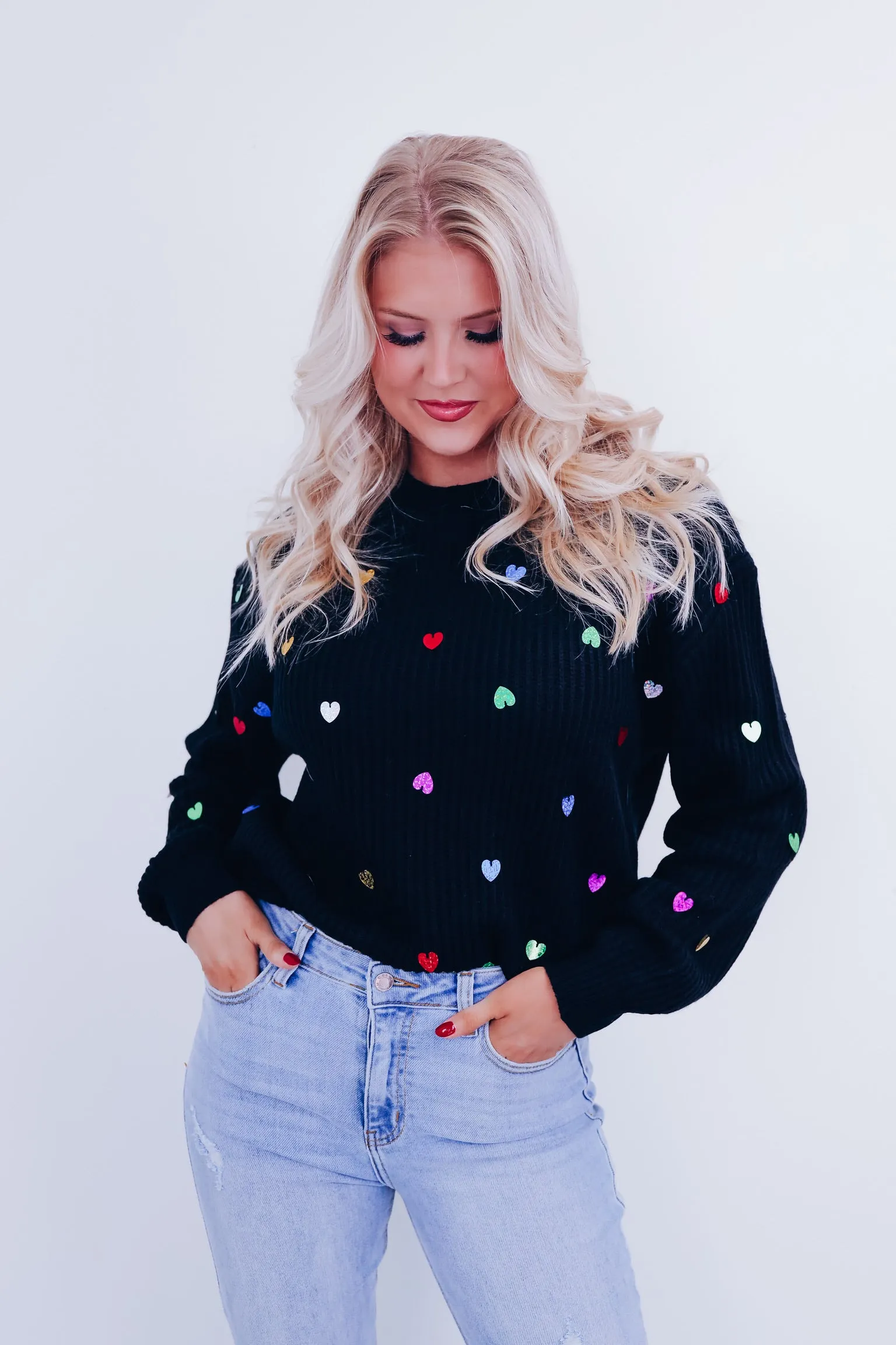 Heart To Heart Sequin Adorned Sweater - Black