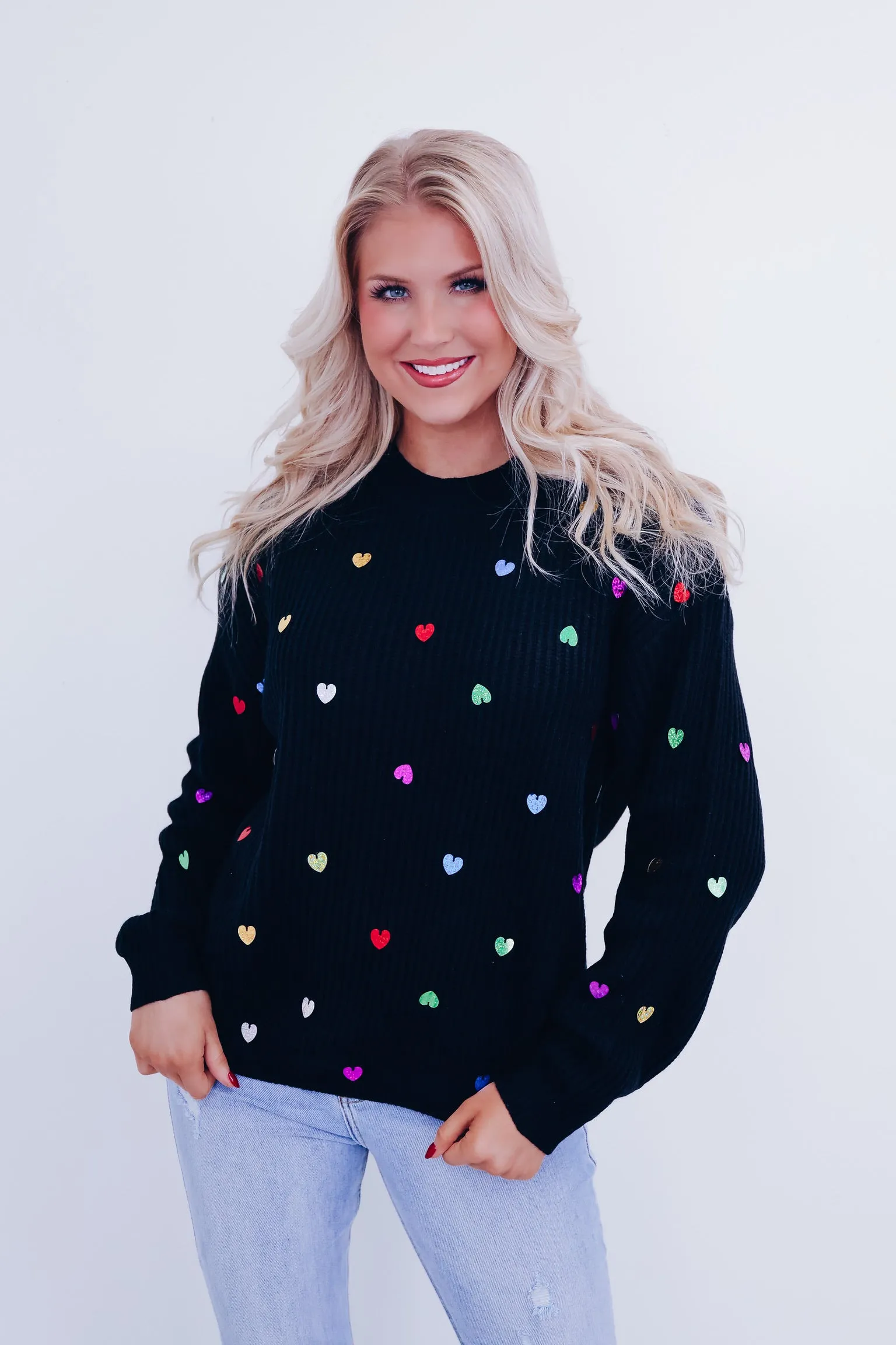 Heart To Heart Sequin Adorned Sweater - Black