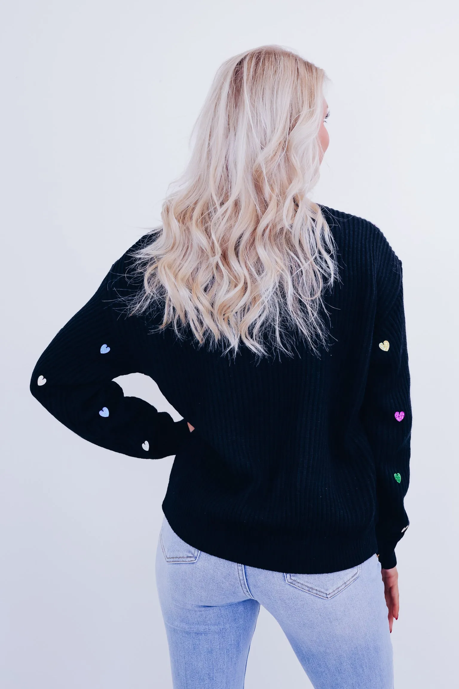 Heart To Heart Sequin Adorned Sweater - Black