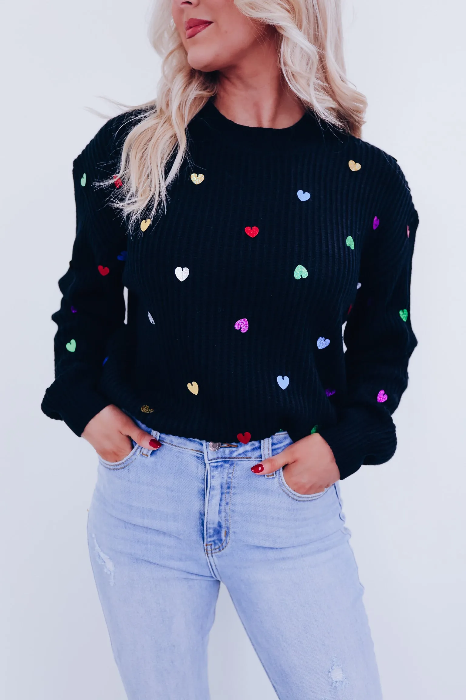 Heart To Heart Sequin Adorned Sweater - Black