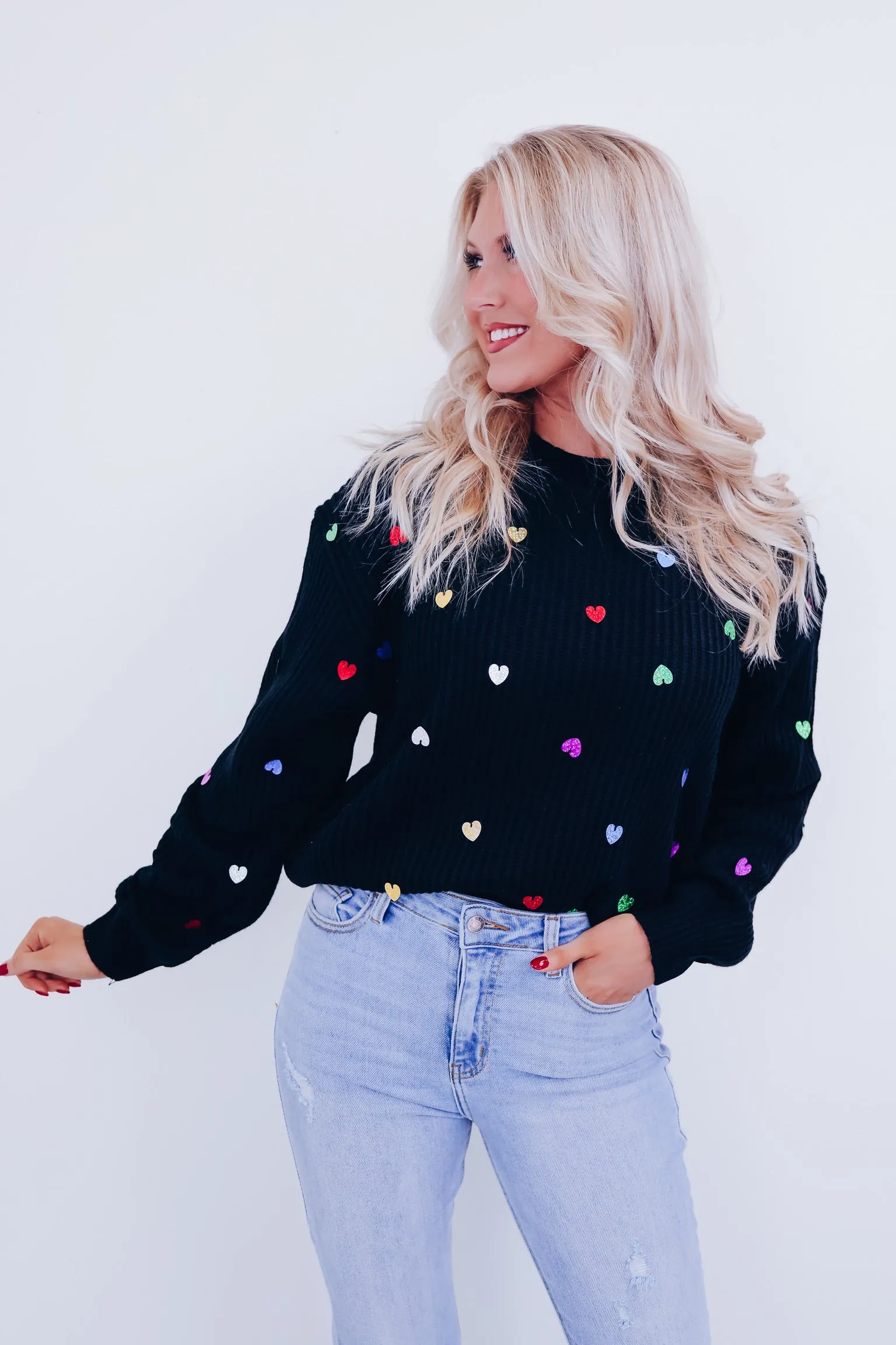 Heart To Heart Sequin Adorned Sweater - Black