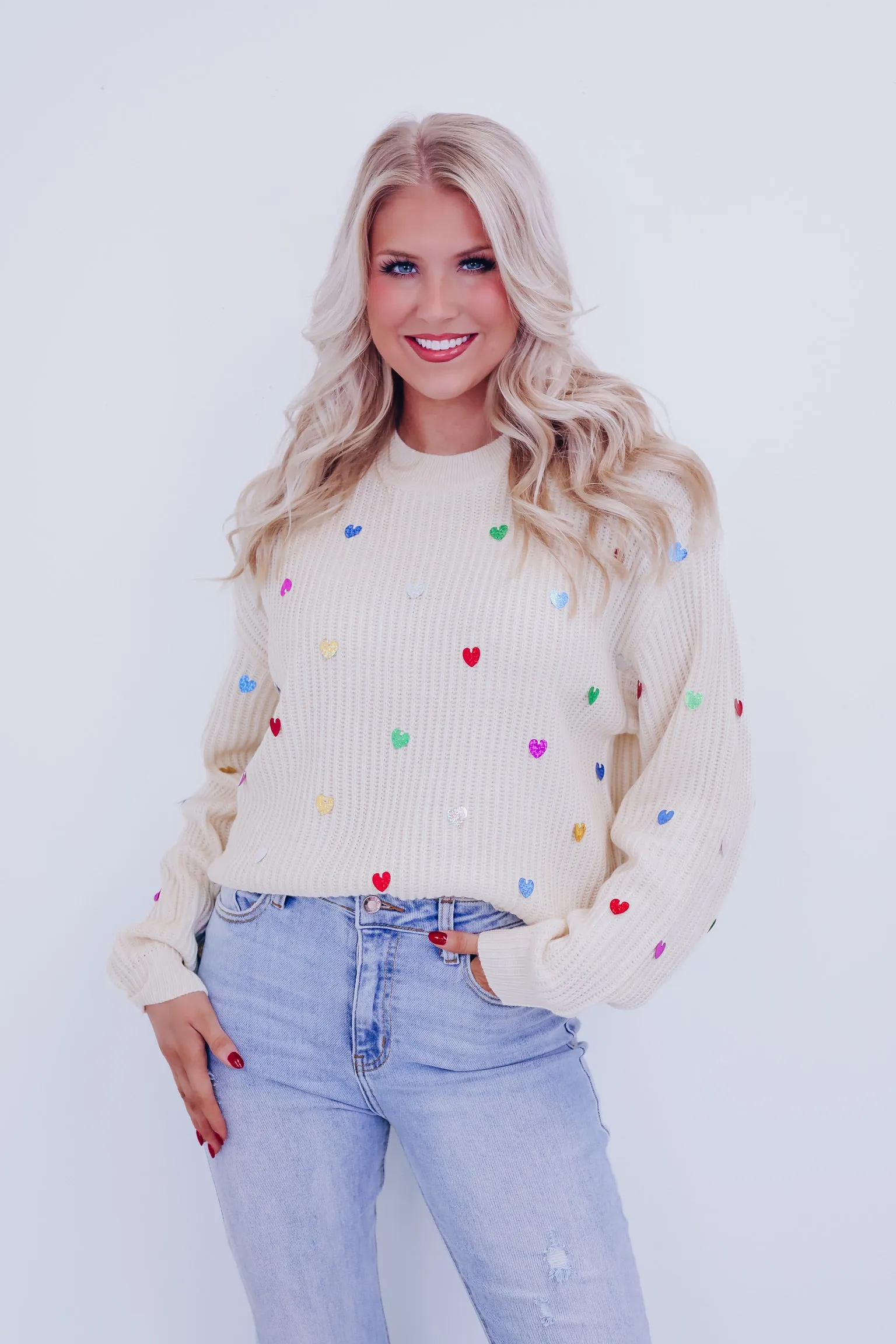 Heart To Heart Sequin Adorned Sweater - Ivory