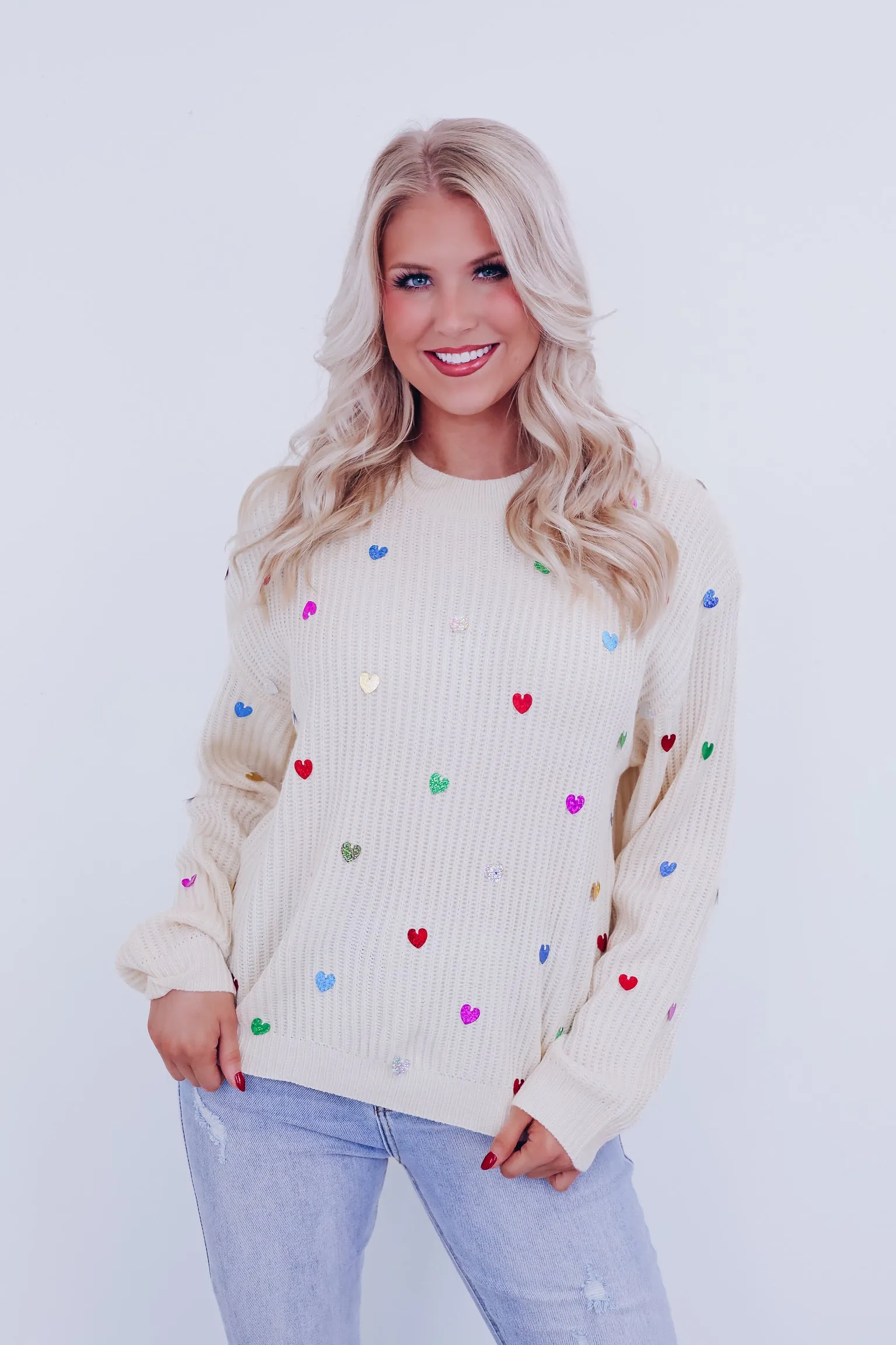 Heart To Heart Sequin Adorned Sweater - Ivory