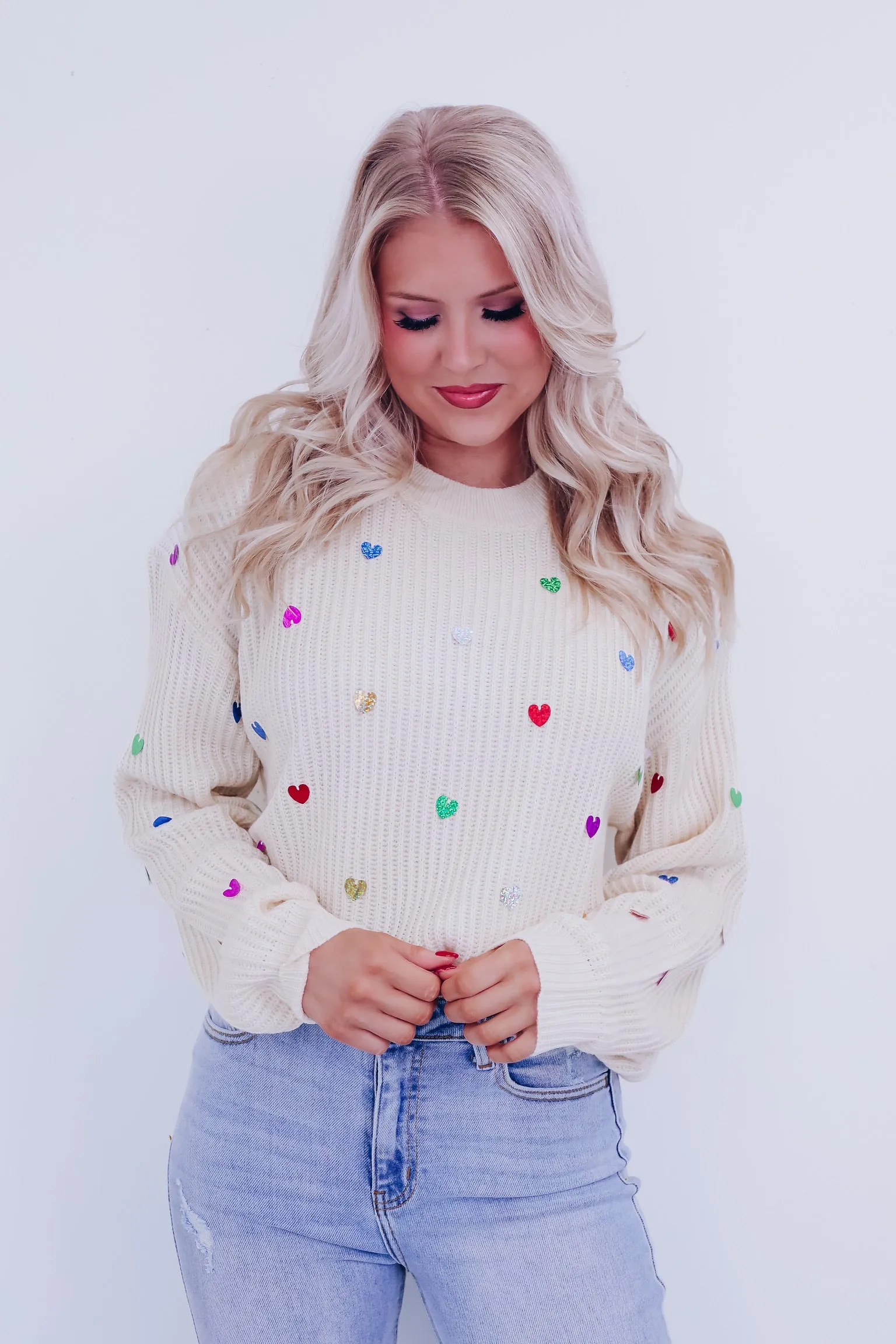 Heart To Heart Sequin Adorned Sweater - Ivory