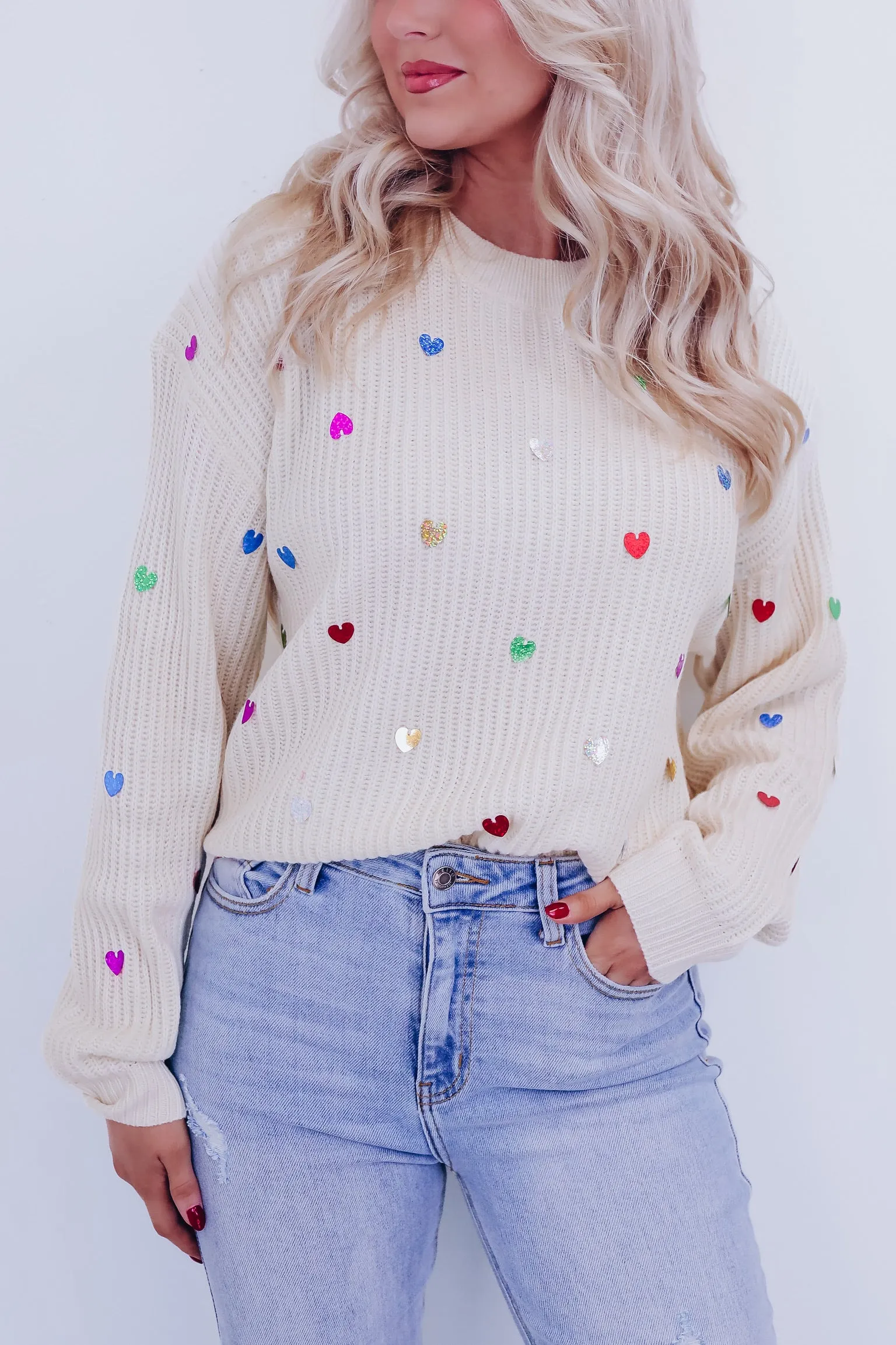 Heart To Heart Sequin Adorned Sweater - Ivory