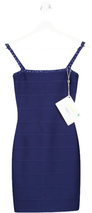 Herve Leger Blue Bandage Mini Dress With Embellished Straps UK XXS