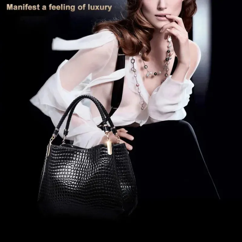 Hot Crocodile Pattern Luxury Handbags Women Bags Designer 2024 Summer PU Leather Top-handle Bags Woven Handle Ladies Casual Tote
