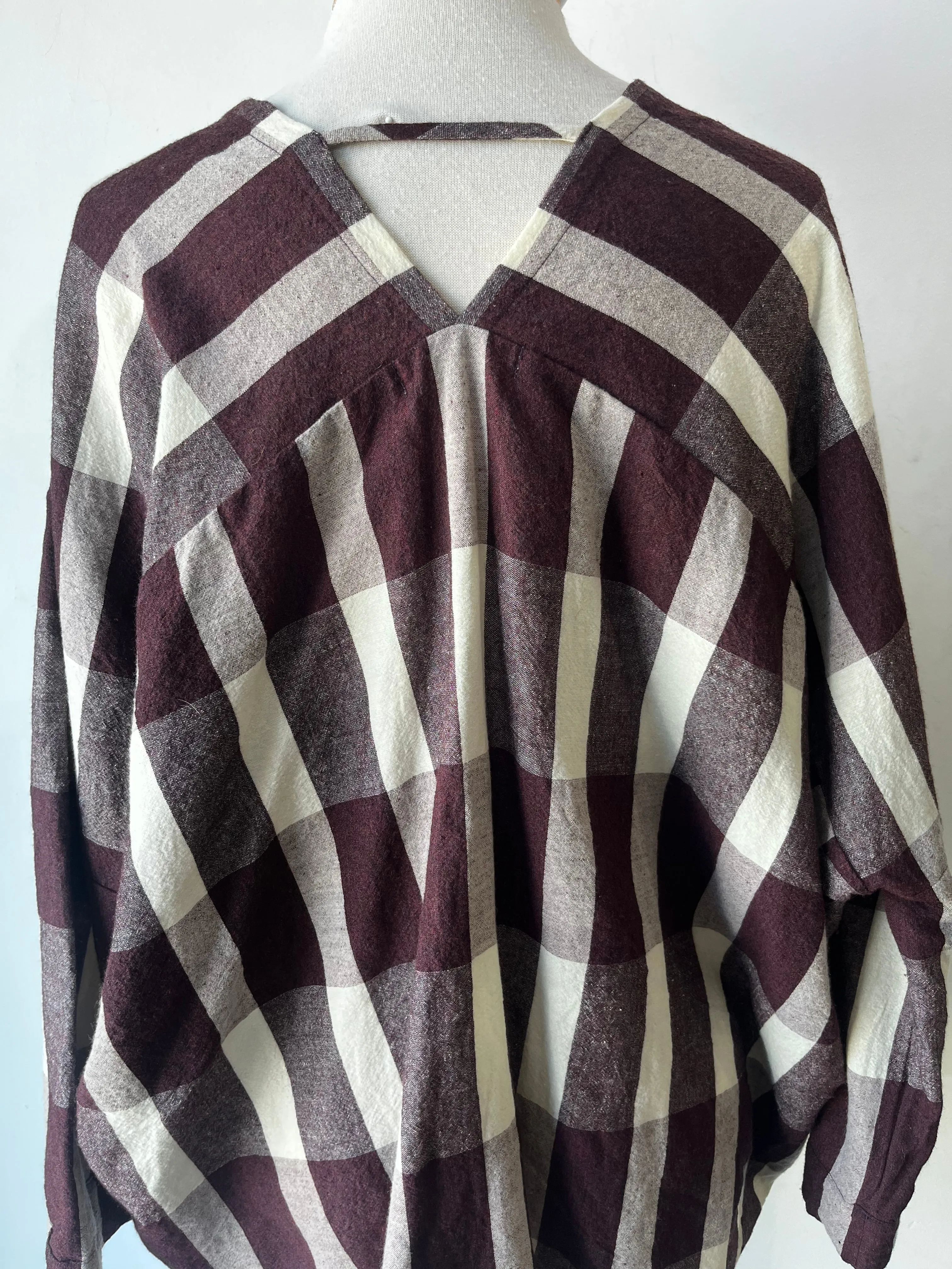 Humanoid Eggplant and White Mixed Gingham Top