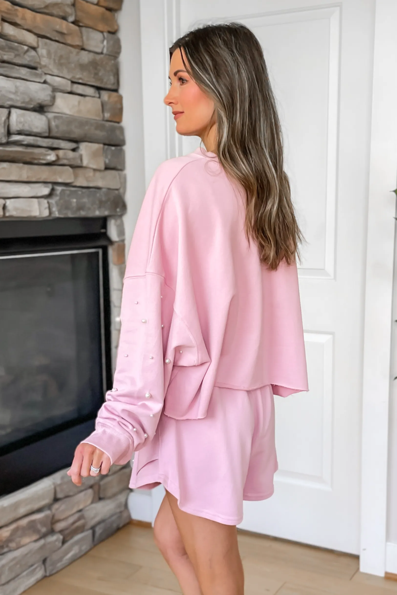 In Love Pearl Embellished Top - Pink