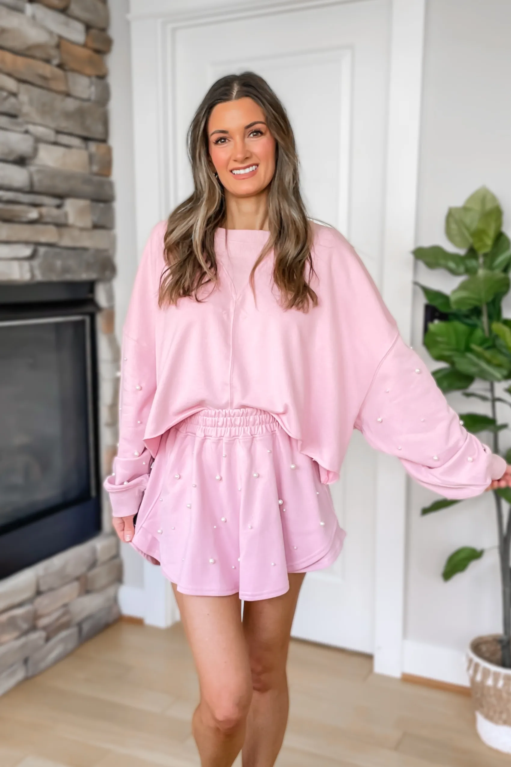 In Love Pearl Embellished Top - Pink