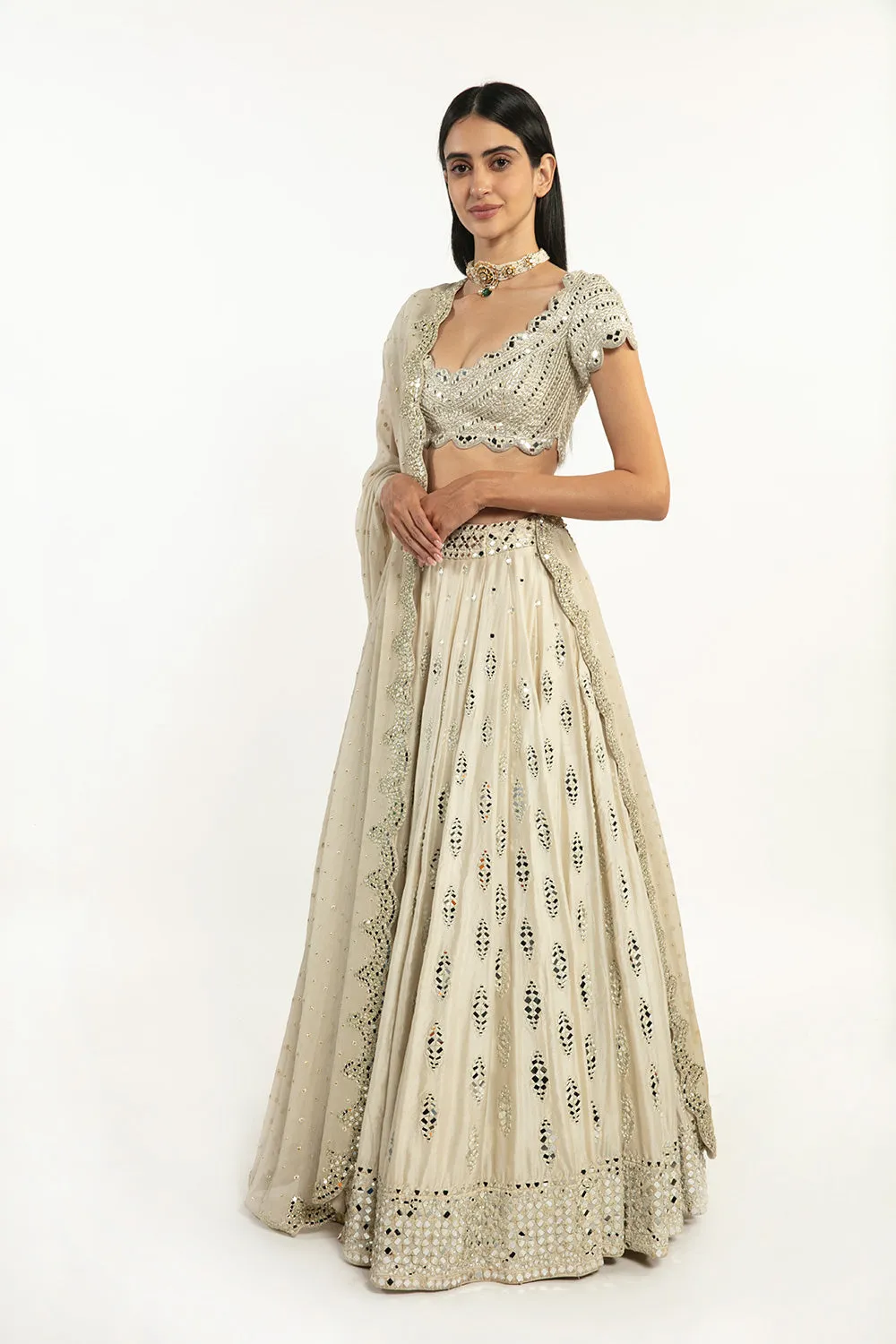 ivory embellished lehenga set