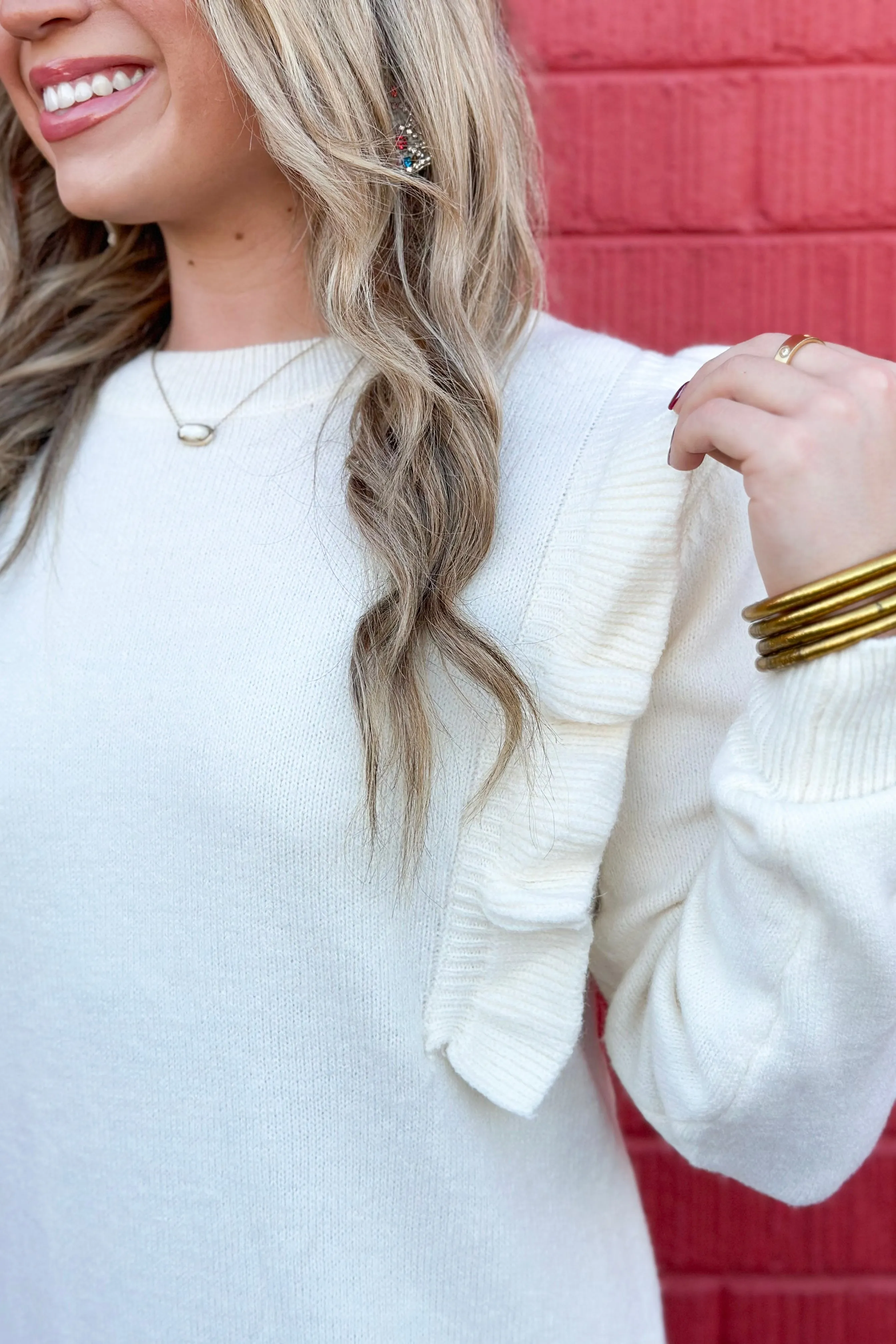 Ivory Long Sleeve Ruffle Detail Sweater Dress *final Sale*