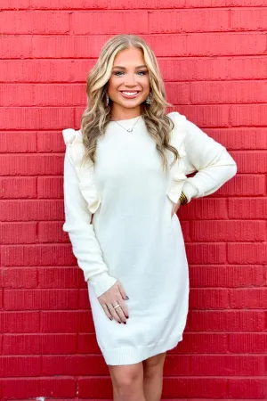 Ivory Long Sleeve Ruffle Detail Sweater Dress *final Sale*