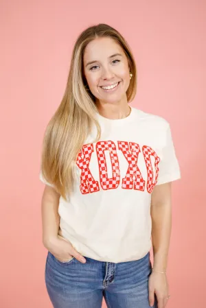 Ivory XOXO Checkered Graphic Tee, S-2XL