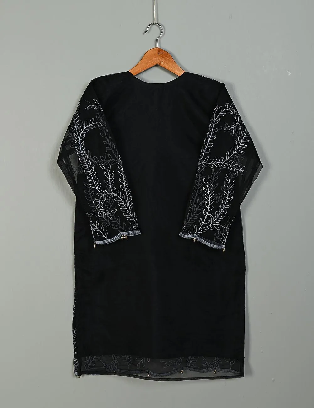 Jasmine Creeper - T20-062E-Black - Organza Embroidered Stitched Kurti