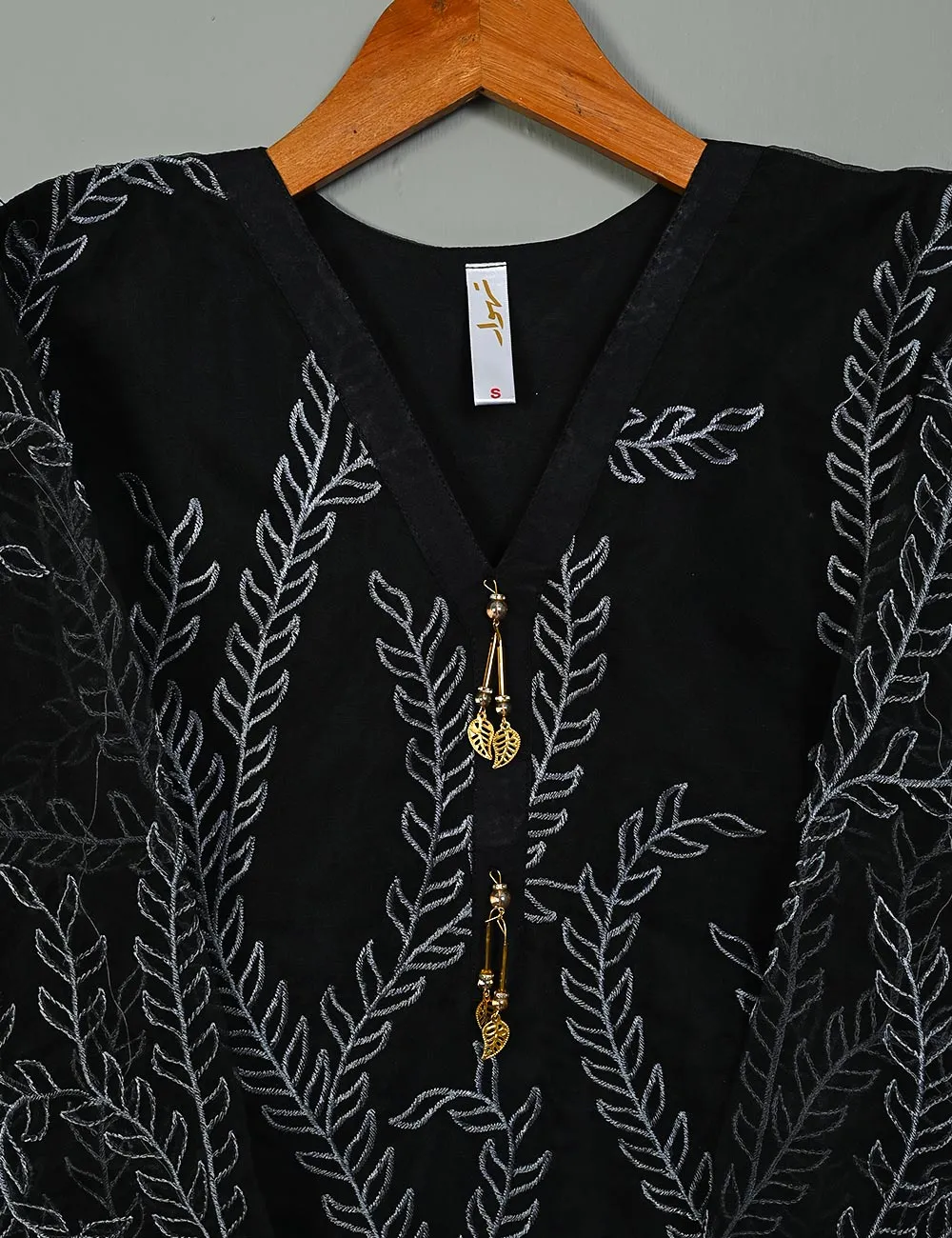 Jasmine Creeper - T20-062E-Black - Organza Embroidered Stitched Kurti