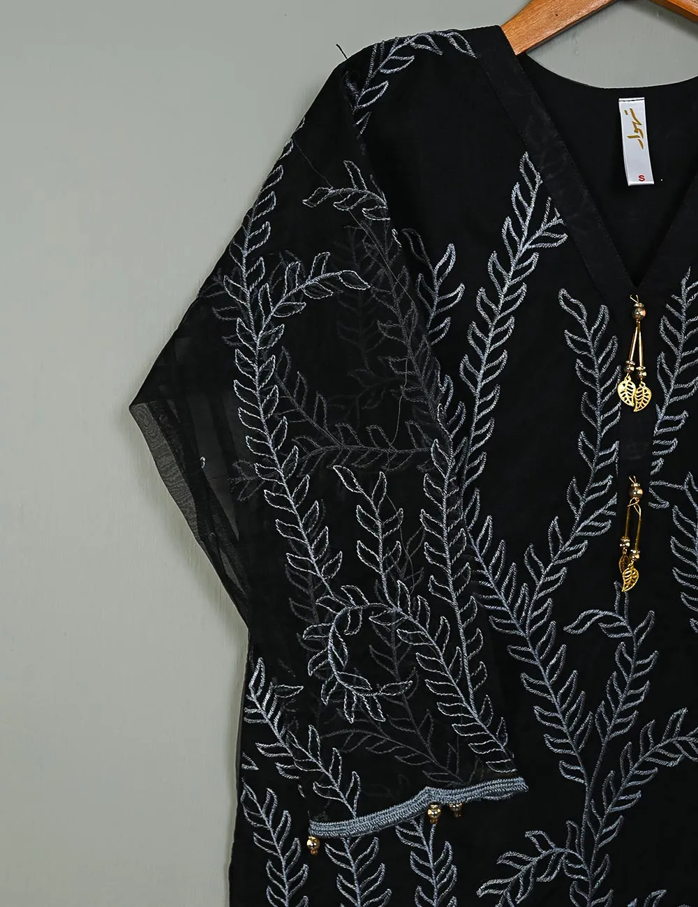 Jasmine Creeper - T20-062E-Black - Organza Embroidered Stitched Kurti