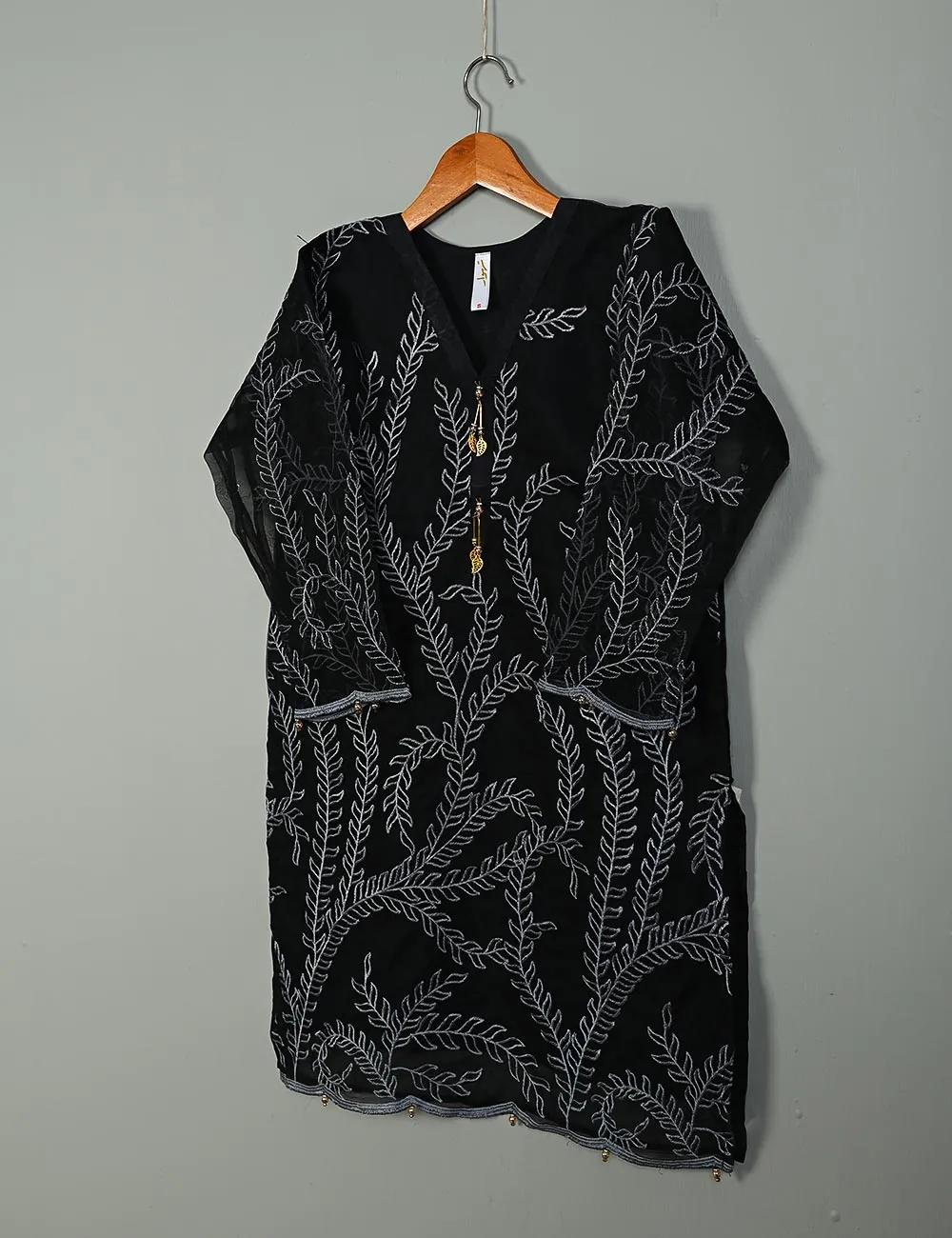 Jasmine Creeper - T20-062E-Black - Organza Embroidered Stitched Kurti