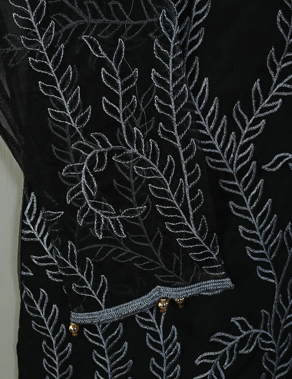 Jasmine Creeper - T20-062E-Black - Organza Embroidered Stitched Kurti
