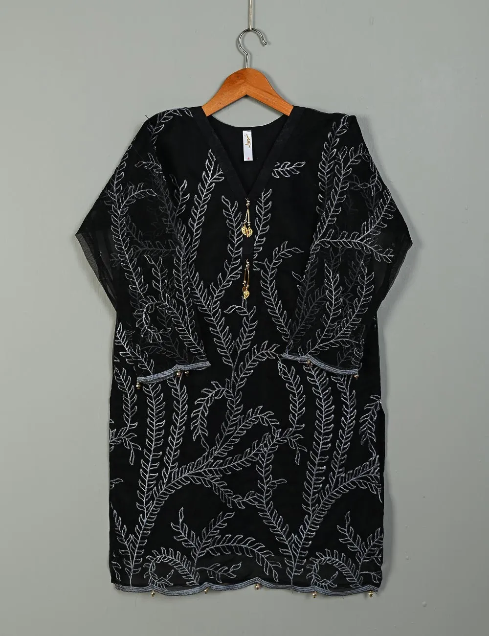 Jasmine Creeper - T20-062E-Black - Organza Embroidered Stitched Kurti