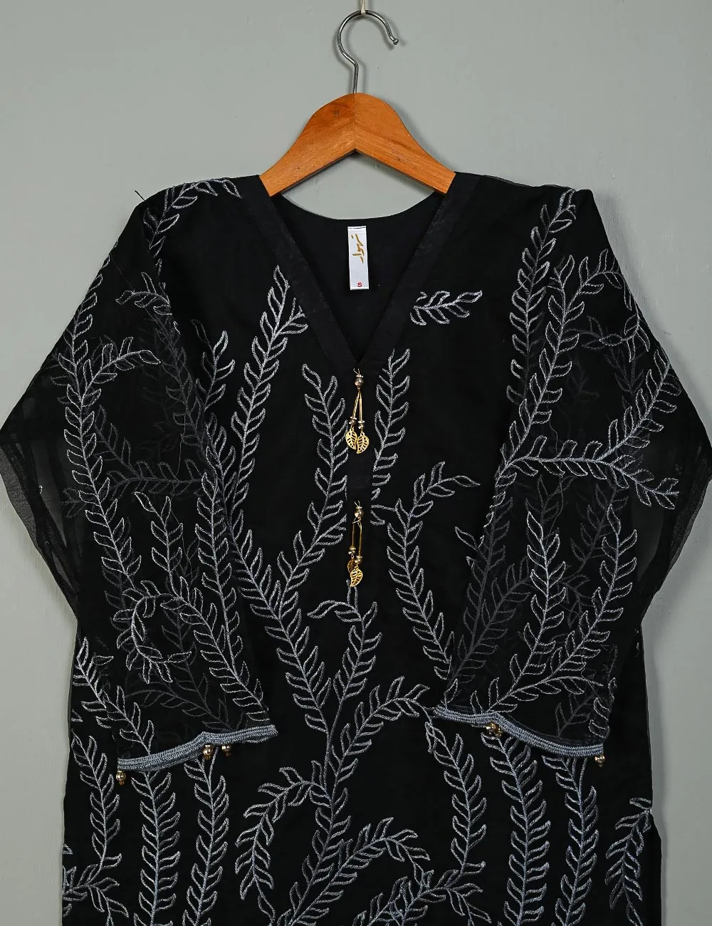 Jasmine Creeper - T20-062E-Black - Organza Embroidered Stitched Kurti