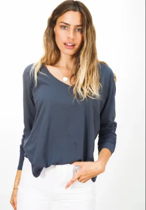 Jimi long sleeve cotton boxy v neck tee