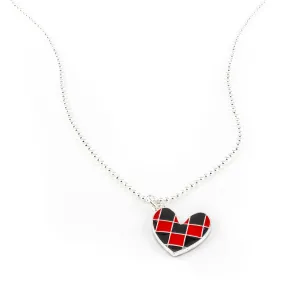 Johnny Silver Checkered Heart Necklace