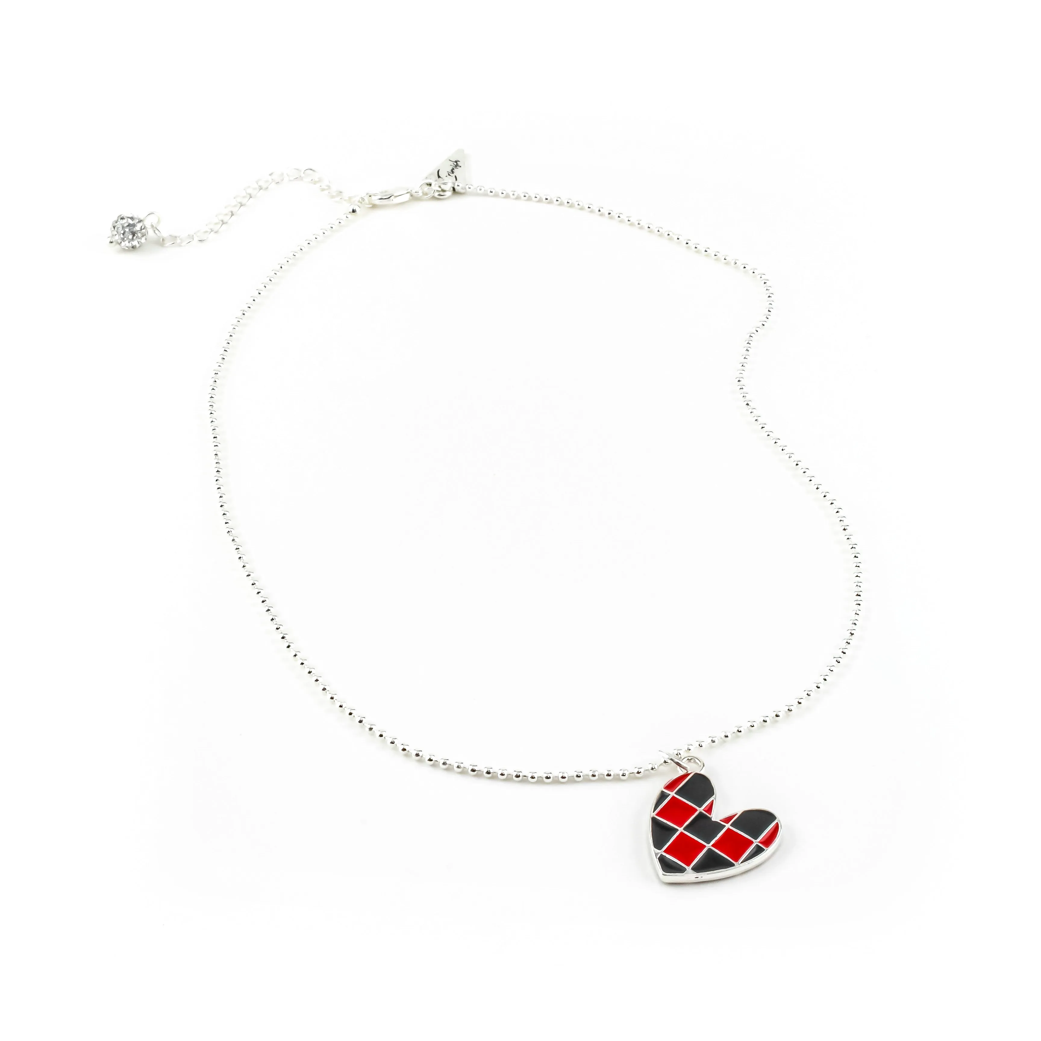 Johnny Silver Checkered Heart Necklace