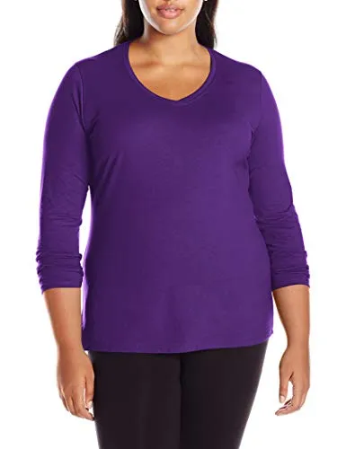 Just My Size Women's Plus Size Vneck Long Sleeve Tee, Violet Splendor, 1X