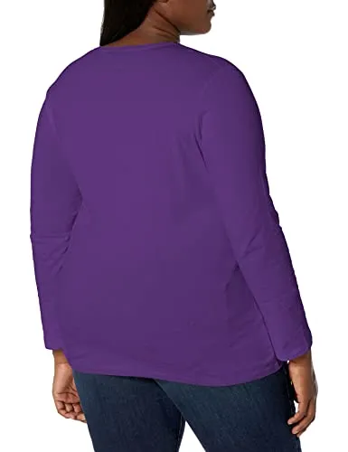 Just My Size Women's Plus Size Vneck Long Sleeve Tee, Violet Splendor, 1X