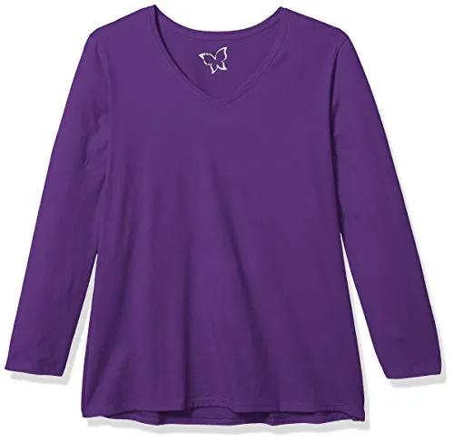 Just My Size Women's Plus Size Vneck Long Sleeve Tee, Violet Splendor, 1X