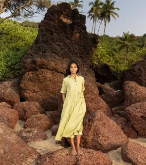 Khara Kapas I  Oh carol I Cotton Check forest Dress Lime green KK-24-37