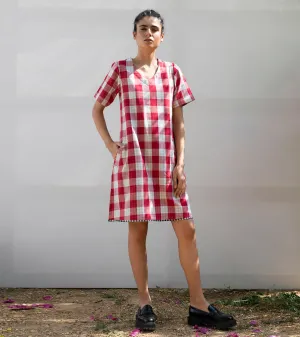 Khara Kapas Pin Cherry Shift Dress