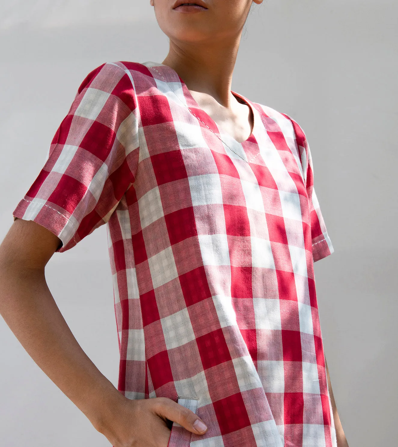 Khara Kapas Pin Cherry Shift Dress