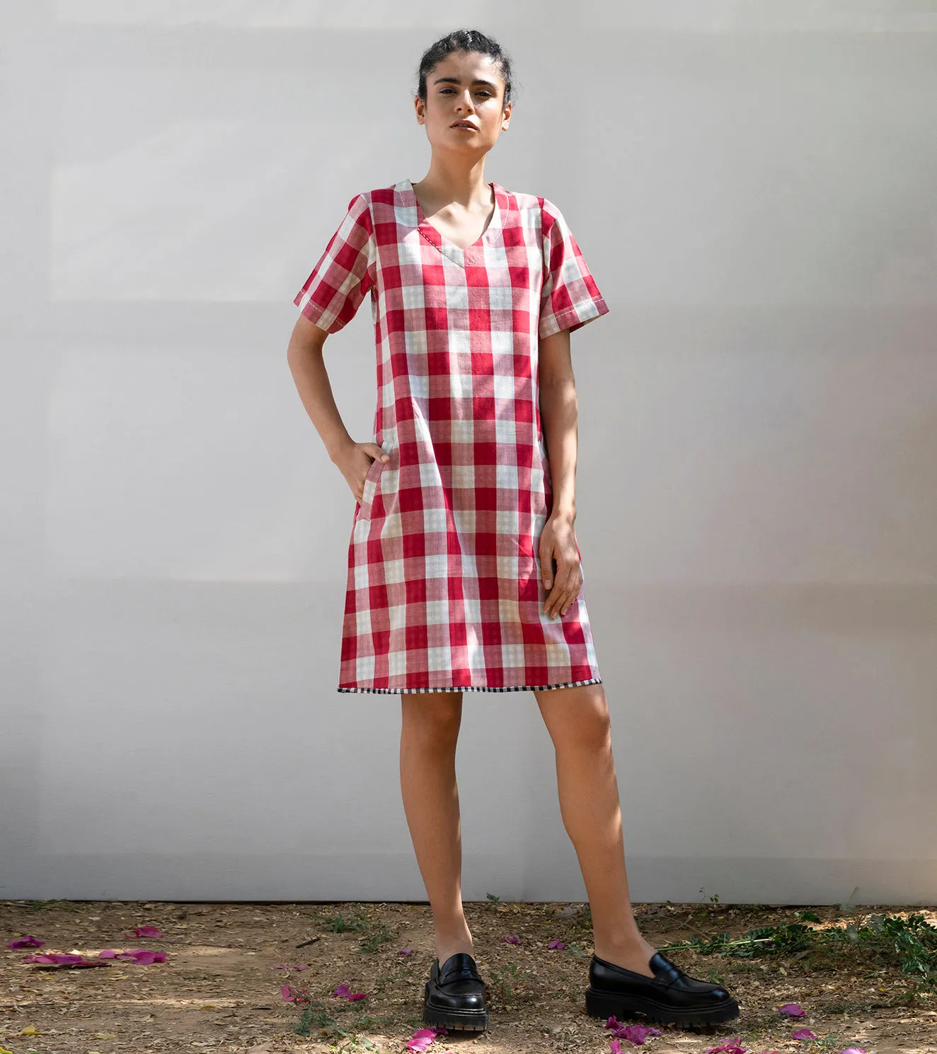 Khara Kapas Pin Cherry Shift Dress